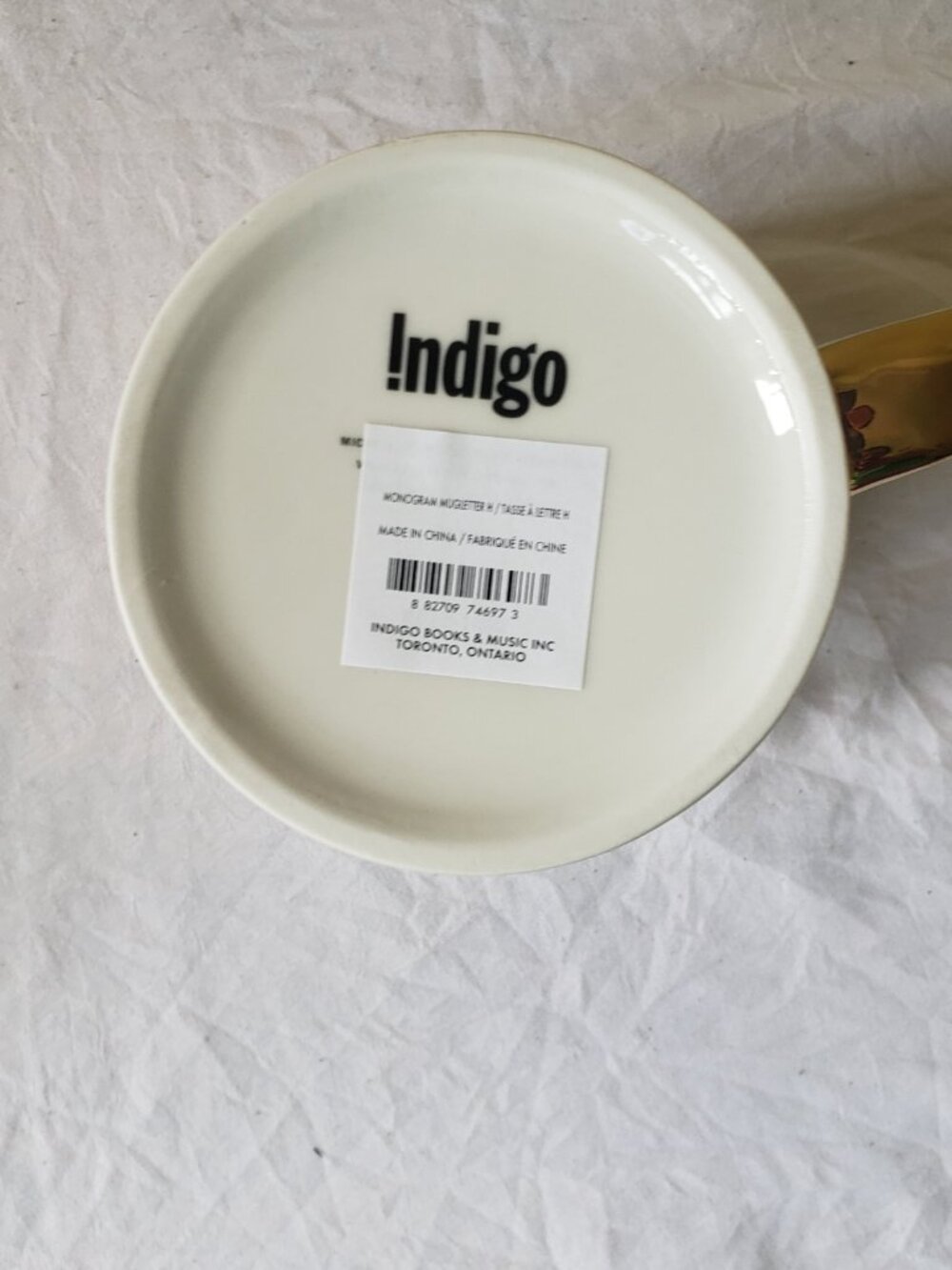 NWT INDIGO -  H Initial Mug With Gold Handle - Picture 6 of 6